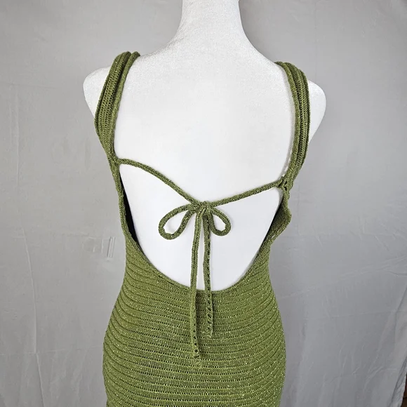 Torn By Ronny Kobo Collection Olive Marl Ribbed V-Neck Midi Dress - Picture 9 of 14